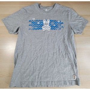 Psycho Bunny T Shirt Mens Size 5 Medium Gray Logo Print Short Sleeve Casual Tee